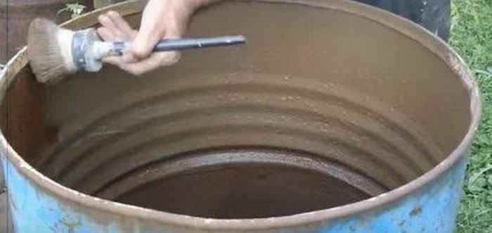 Как покрасить металлическую бочку внутри цементом